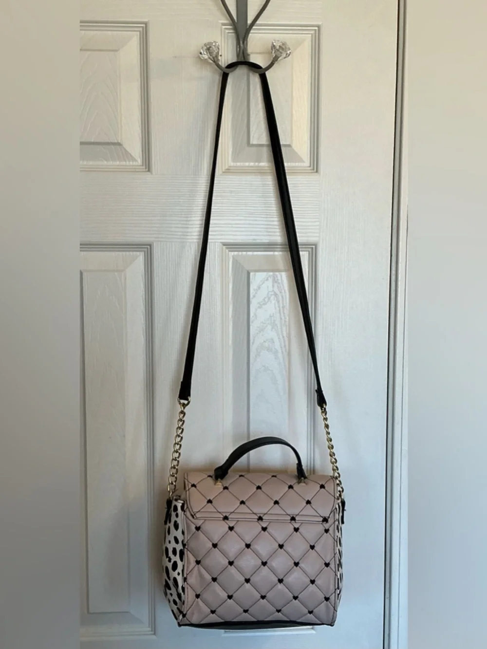 Luv Betsey by Betsey Johnson Pink Quilted Crossbody Bag Animal Print Side Hearts - Picture 5 of 16